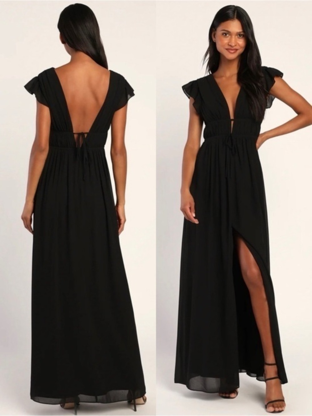NWT Lulu’s I'm All Yours Black Ruffled Maxi Dress Medium 1800356 Bohemian Chic